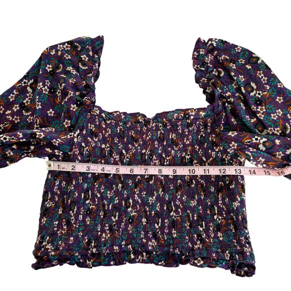 Band of the Free Agathe Purple Boho Floral Print Smocked Long Sleeve Top Medium - Picture 4 of 8